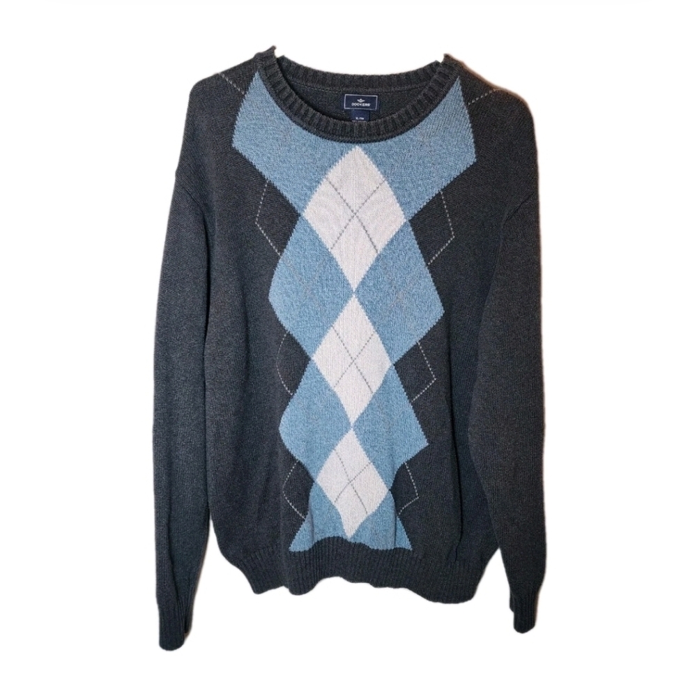 Vintage 90s Knit Argyle Pullover Sweater Men's XL Preppy Grandpa